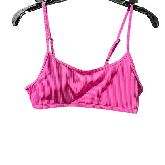 Halara Ribbed Bikini Top Swimsuit Bright Pink L Adjustable Straps Supportive - Picture 1 of 3